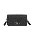 Elegant black glitter crossbody bag featuring a silver double-ring metal buckle lock - Black