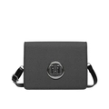 Dark grey camera bag with metallic M logo and adjustable black leather strap - Black