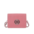 Minimalist pink square crossbody bag with textured fabric and metallic M logo - Pink