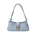 Hellblaue matte Leder-Schultertasche mit goldener Schnalle und Knotengurt-Design - Blau