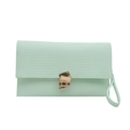 Mint green envelope clutch bag with horizontal texture and gold geometric buckle - Green