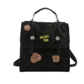 Zaino retrò in pelle nera con ricamo di toast e stelle per uso scolastico - Nero