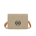 Beige woven camera bag with orange leather strap and silver M-logo buckle detail - Orange