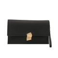 Minimalist black envelope evening clutch bag with textured finish and golden wave buckle - Black