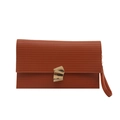 Brown orange envelope clutch bag with horizontal Epi texture and gold geometric buckle - Brown