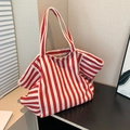 Grand sac fourre-tout en toile à rayures rouges et blanches avec poignées robustes - Rouge