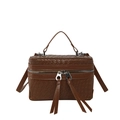 Brown woven texture box bag with top handle and double zippers in crossbody style - Brown