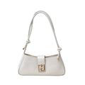 Sac baguette minimaliste crème avec boucle dorée géométrique et lanière à nœuds - Blanc Cassé