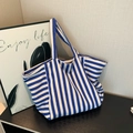 Sac fourre-tout en toile à rayures verticales bleu marine et blanc, style minimaliste - Bleu