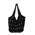 Black crochet woven tote bag with colorful pearls for summer beach holiday style - Black