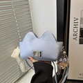 Minimalist light blue cat ear tote bag with metallic lock and lace ribbon detail - With Pendant / Blue