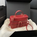 Borsa a secchiello rossa in pelle e tweed con zip dorata e tracolla regolabile - Rosso