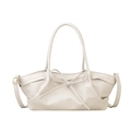 Elegante borsa a mano plissettata bianco crema con fiocco in pelle e tracolla sottile - Bianco Sporco