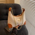 Borsa a spalla in tela beige con finiture in pelle marrone e ciondolo a cervo - Splicing Marrone Scuro (Bianco/Marrone)