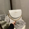 Minimalist white PU leather crossbody bag with dual gold chains and small square coin pouch - White