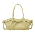 Chic cream yellow ruched tote bag with decorative bow and adjustable strap - Yellow