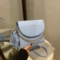 Light blue square flap shoulder bag in soft PU leather with gold chain and mini coin pouch - Blue