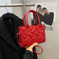 Red glossy woven texture small square handbag with adjustable shoulder strap for women - Red