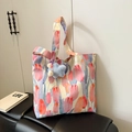 Floral canvas tote bag with tulip pattern and a blue star plush keychain accessory - No Pendant / Light Blue