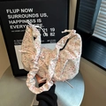 Sac à épaule en toile blanche à fleurs roses avec bandoulière à nœud plissé - Rose