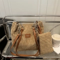 Brown corduroy tote and pouch set with chain strap and silver accents - Tote Bag And Small Pouch / Khaki