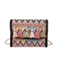 Sac bandoulière bohème ethnique avec tissage zigzag coloré et pompons multicolores - Rose