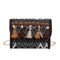 Sac bandoulière de style ethnique avec glands et chaîne dorée à motif géométrique - Noir