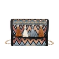 Sac à bandoulière bohème avec motif ethnique en chevron et glands multicolores - Rose bonbon