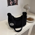 Sac bandoulière en velours côtelé noir avec sangle ajustable et petit porte-monnaie - Noir
