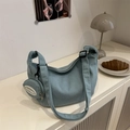 Light blue corduroy crescent crossbody bag with matching round coin purse accessory - Green