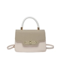 Bolso bandolera retro de color contraste con solapa tejida y cuerpo de cuero rosa - Blanco