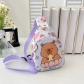 Bolso bandolera infantil de carpincho morado con correa ajustable y dibujo animado - Púrpura