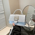 Schicke silberne Pailletten-Handtasche mit goldener Schnalle und verstellbarem Riemen - Silber