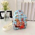 Blue gingham Capybara camping print mini crossbody bag for kids with adjustable strap - Blue