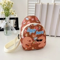 Brown cartoon Capybara mini crossbody bag with cream adjustable strap and fun prints - Brown