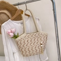 Off-white woven bucket bag with brown polka dot embroidery and tassel charm - Single Bag / Off White