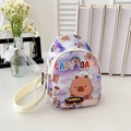 Mini purple Capybara backpack for kids with cute chef cartoon print and white straps - Light Purple