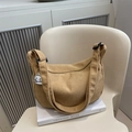 Khaki corduroy crossbody crescent bag with adjustable strap and cute dog pendant - Khaki
