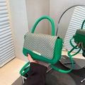 Green leather crossbody bag with herringbone woven flap and golden metal clasp buckle - Green
