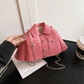 Chic pink jacket-shaped crossbody bag with silver chain strap and button detail - Pink
