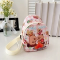 Pink checkered Capybara crossbody bag for kids with adjustable strap and cartoon print - Pink