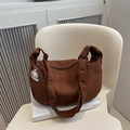 Caramel corduroy tote bag with wide strap and cute white cloud charm accessory - Brown