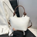Bolso cubo de PU bicolor blanco con asas marrones y detalles de nudos chic - Blanco