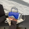 Mini sac bandoulière argent et bleu roi avec poignée circulaire métallique chic - Bleu
