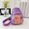 Purple Capybara cartoon crossbody chest bag for kids with adjustable strap - Deep purple