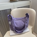 Purple corduroy crossbody hobo bag with adjustable strap and cute cloud charm - Purple