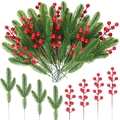 Kunstmatige dennennaalden en rode bessen voor DIY-kerstversiering en handgemaakte kunst - Drie-Tandige Bladeren Met Rode Bessen Met Meerdere Koppen