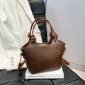 Bolso cubo de cuero PU marrón con asas y correa de hombro ajustable para mujer - Marrón
