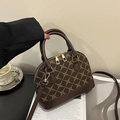 Sac à main classique en forme de coquille avec motif monogramme café et métal doré - Marron