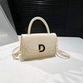 Retro cream white crossbody bag with golden D-shaped metal clasp and adjustable strap - White